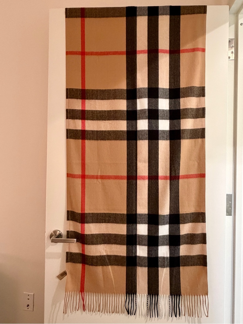 Very Large Burberry Classic Check Scottish Cashmere Scarf/Wrap in Camel - Picture 6 of 6